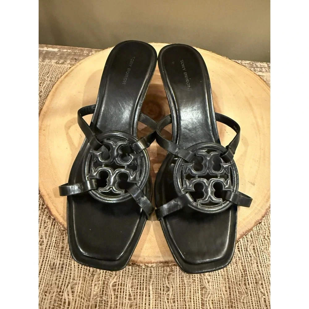 Tory Burch Bombe Miller Low Kitten Heel 55Mm Sandals Triple‎ Black Sz-9.5  $298